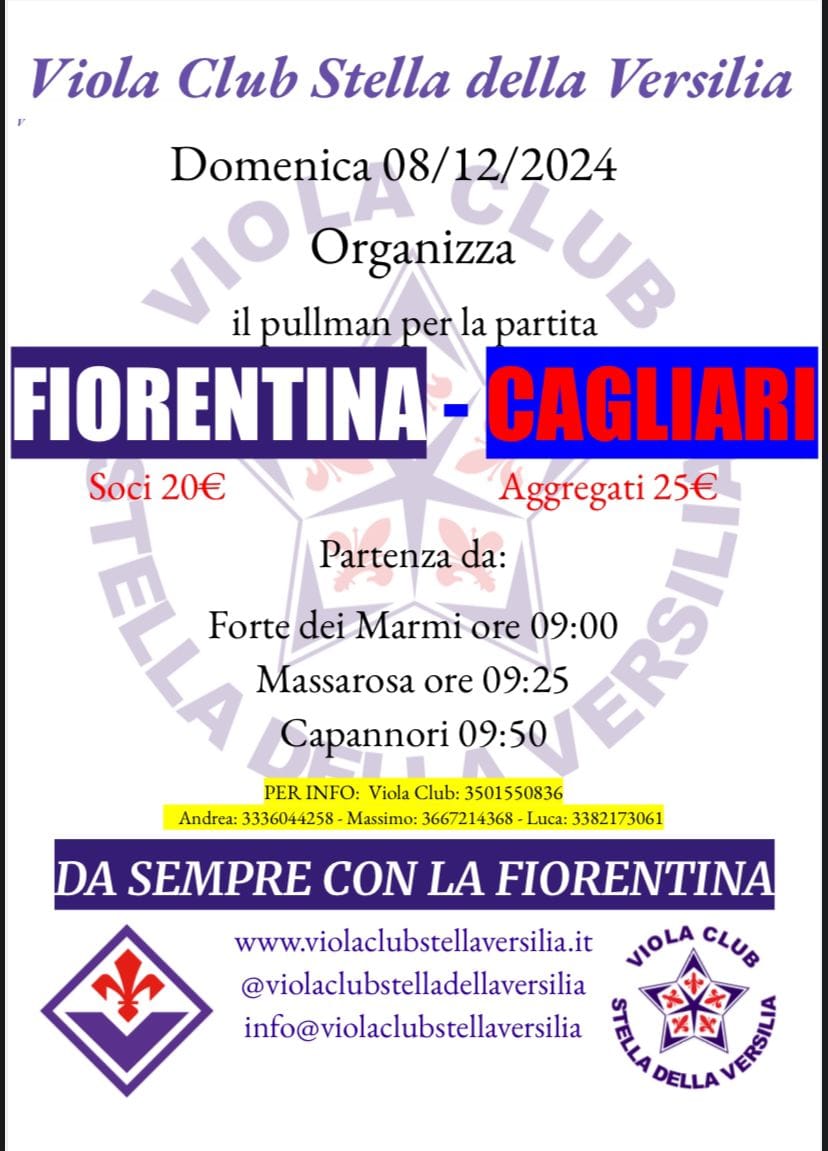 Il Viola Club Organizza il Pullman per Fiorentina Cagliari